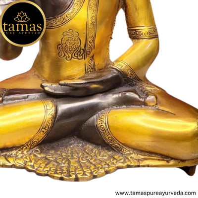 Tamas Brass Handcrafted Buddha In Deep Meditation Showpiece, Standard Statue / Idol with Antique Finish (10 x 6.5 x 12 Inches, Brown & Yellow) (Pack of 1)