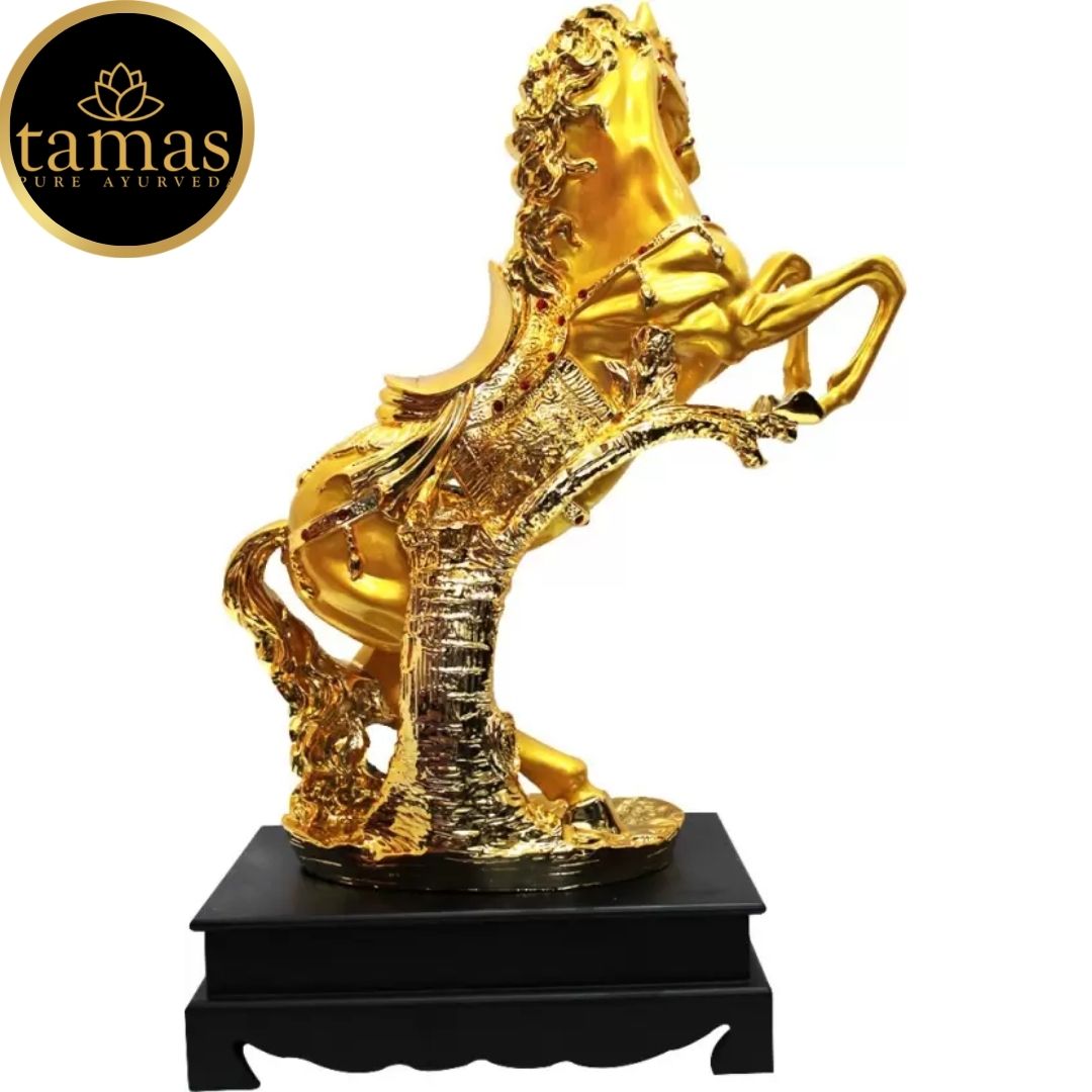 Tamas Poly Resin Gold Plated Antique Horse Statue (26 Inches, Golden)