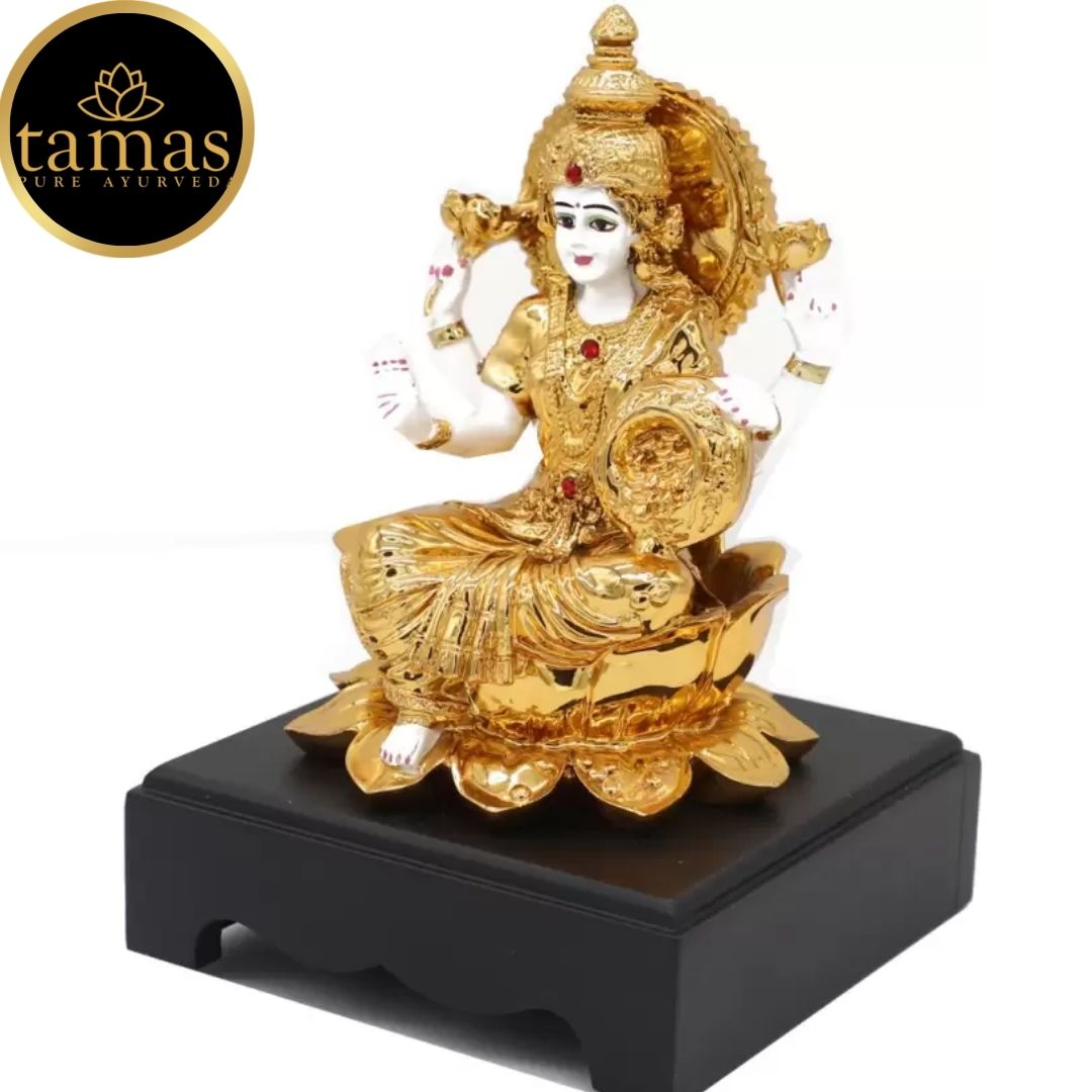 Tamas Poly Resin Gold Plated Goddess Laxmi Statue (9 Inches, White & Gold)