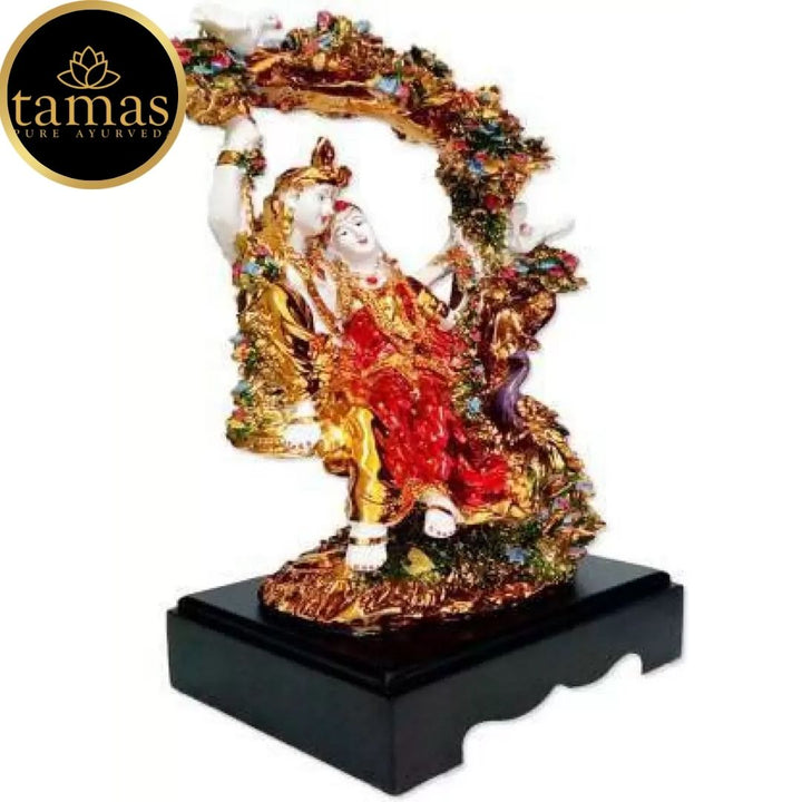 Tamas Poly Resin Gold Plated Radha Krishna Idol Decorative Showpiece (13.5 Inches, Multicolor)