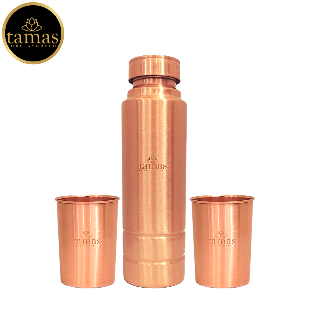 Copper Water Bottle And Glass Set with Premium Gift Box  (100ML & 250ML)