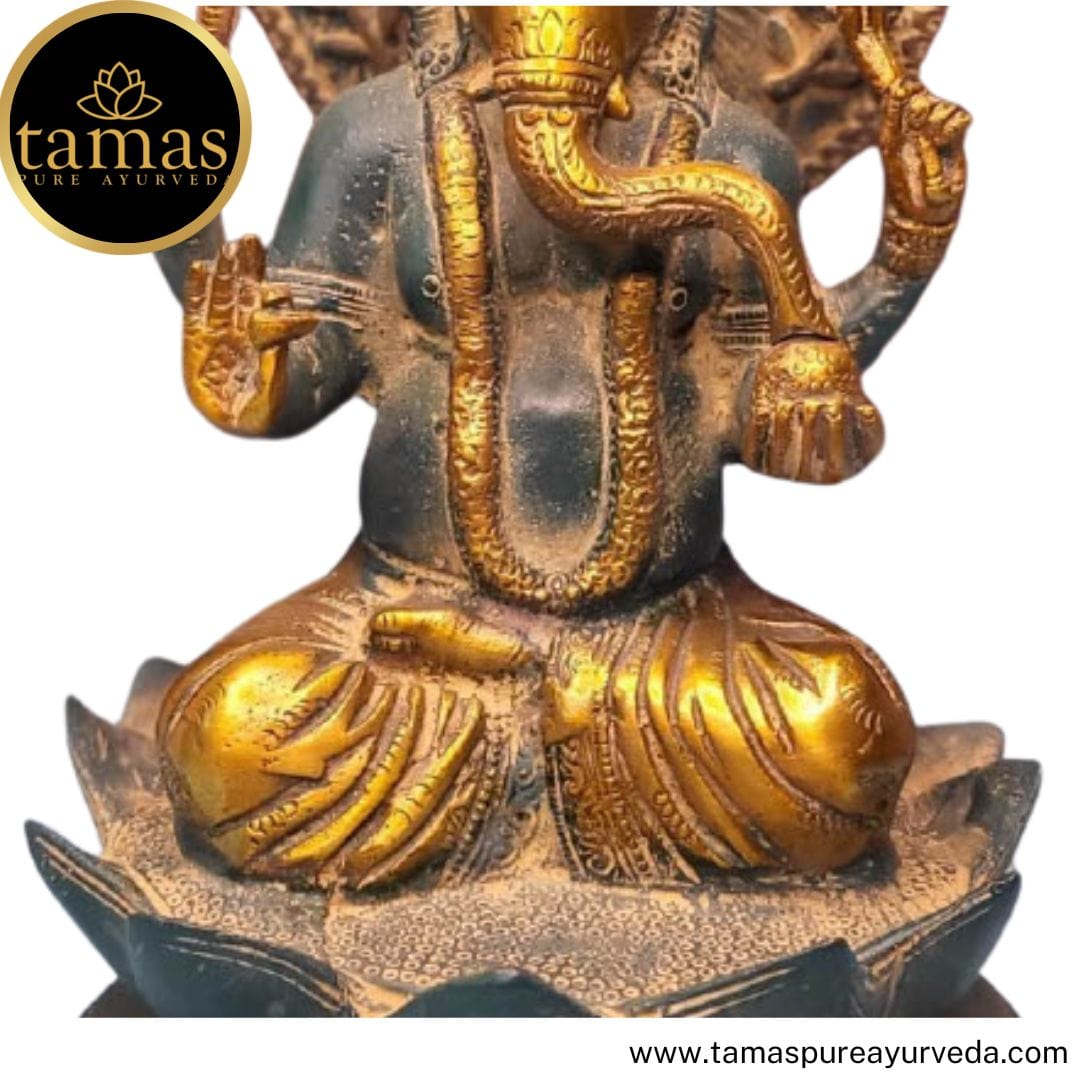 Brass  Ganesha Statue Sitting on Lotus  Statue / Idol