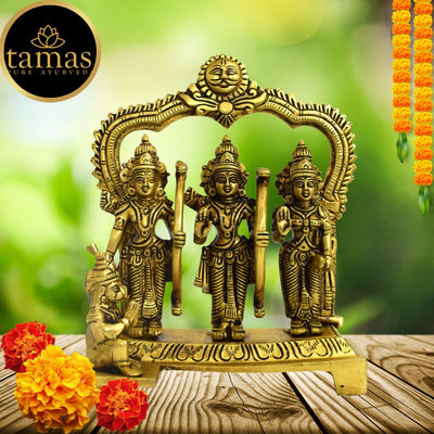 Tamas Brass Shri Ram Darbar Statue with Surya Prabhavali (Golden) Height: 9 inches