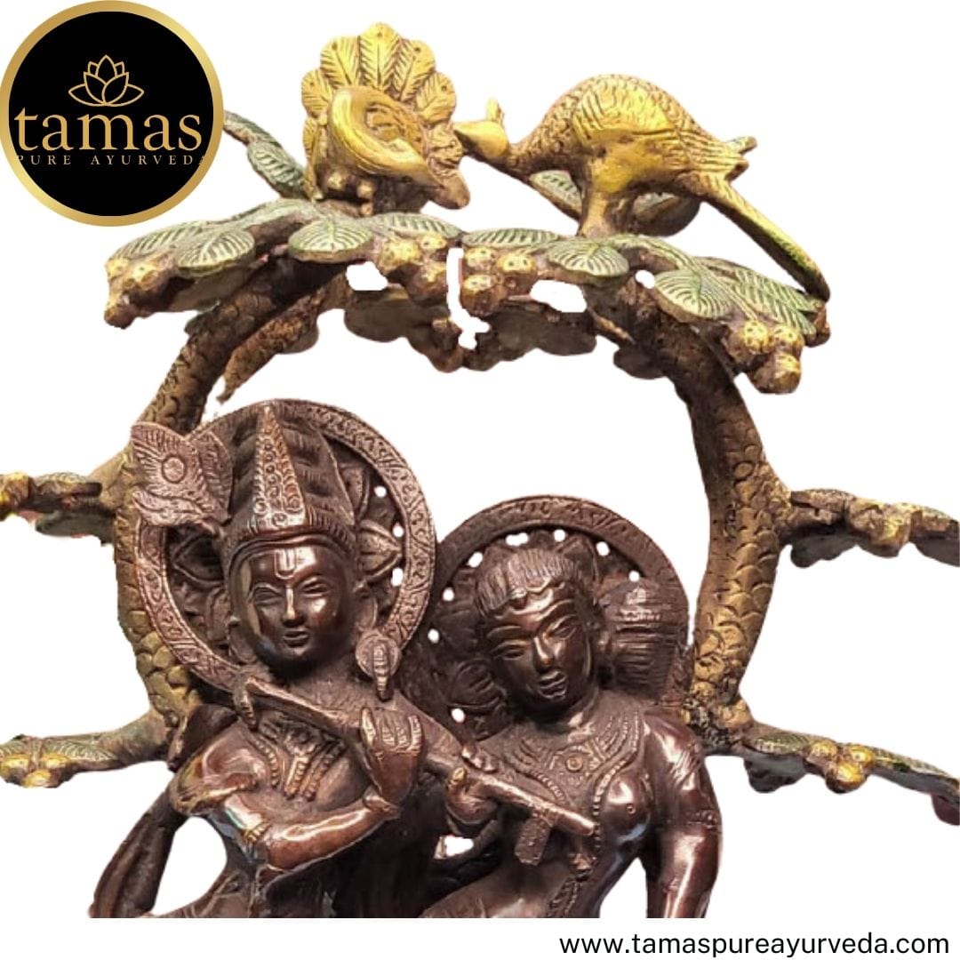 Brass  Radha Krishna Yugal Jodi with Flute Statue Idol