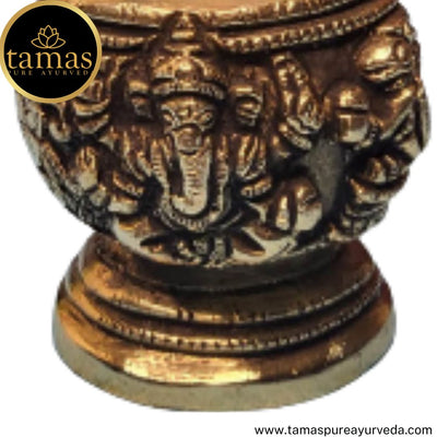 Tamas Brass Handcrafted Mangalam Kalash Nariyal & Leafs with Antique Finish (2.5 x 2.5 x 6 Inches, Golden) (Pack of 1)