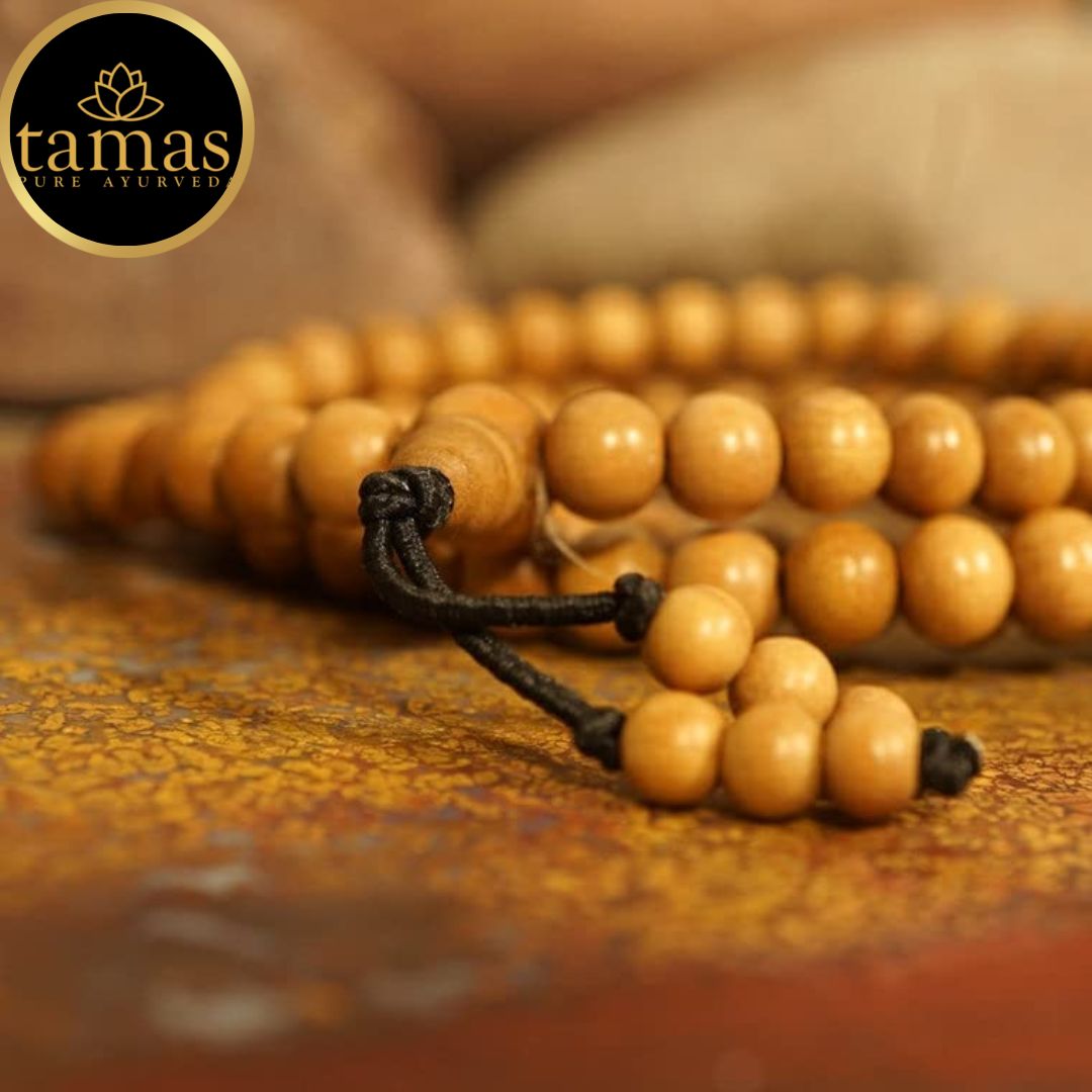 Tamas Original Sandalwood Mala, 108+1 Beads Rosary Chandan Japa mala for Meditation, Pooja, Chanting, Wearing; (6MM)(Pack of 1)