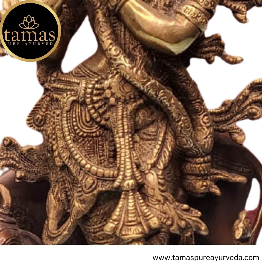 Brass krishna with peacock