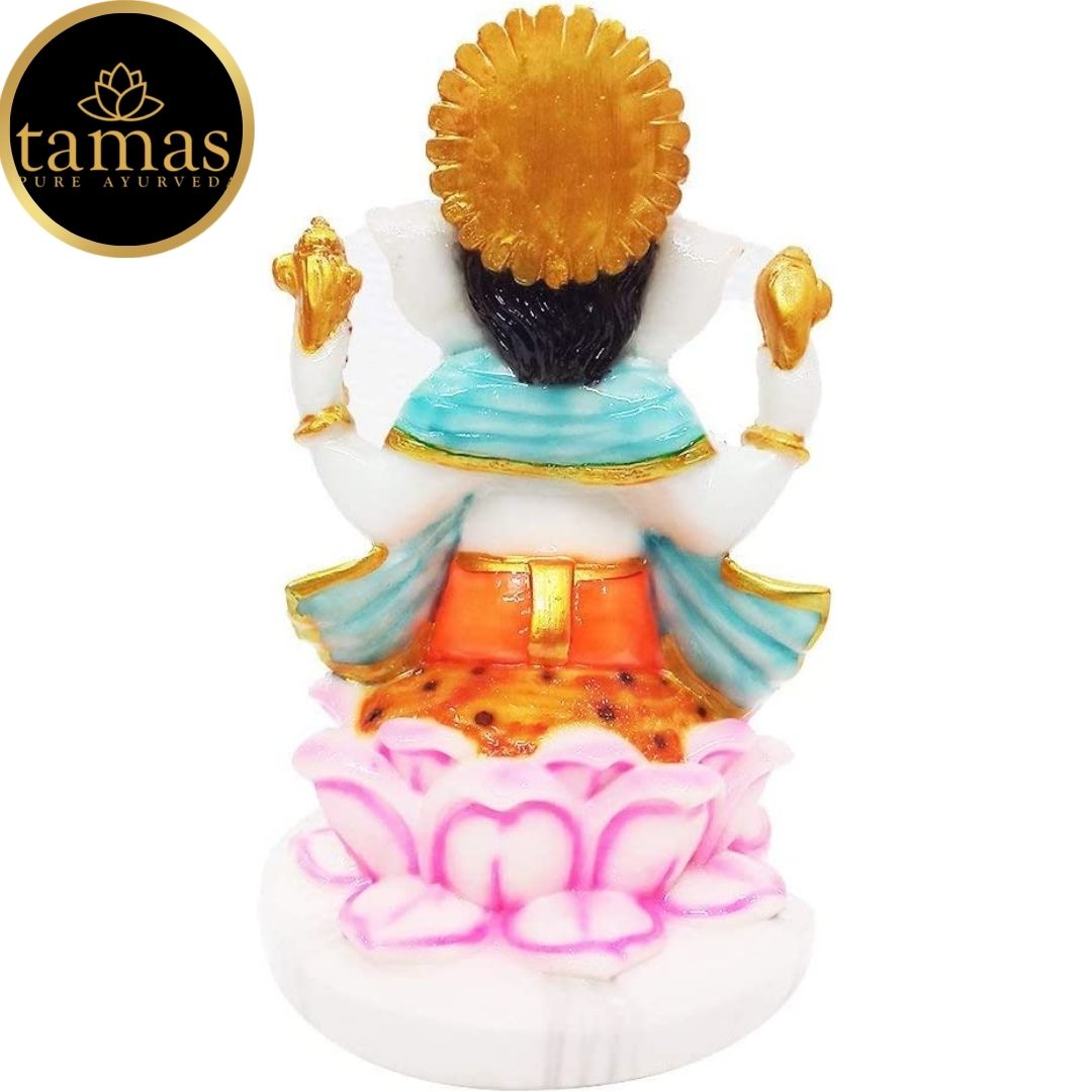 Tamas Marble Dust Gold Plated Lord Ganesha Statue (9 Inches, Multicolor)