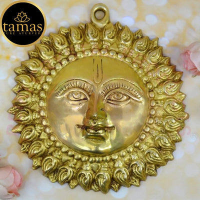Tamas Brass Lord Surya Dev Mukh Wall Hanging (Golden) Height: 6 inches