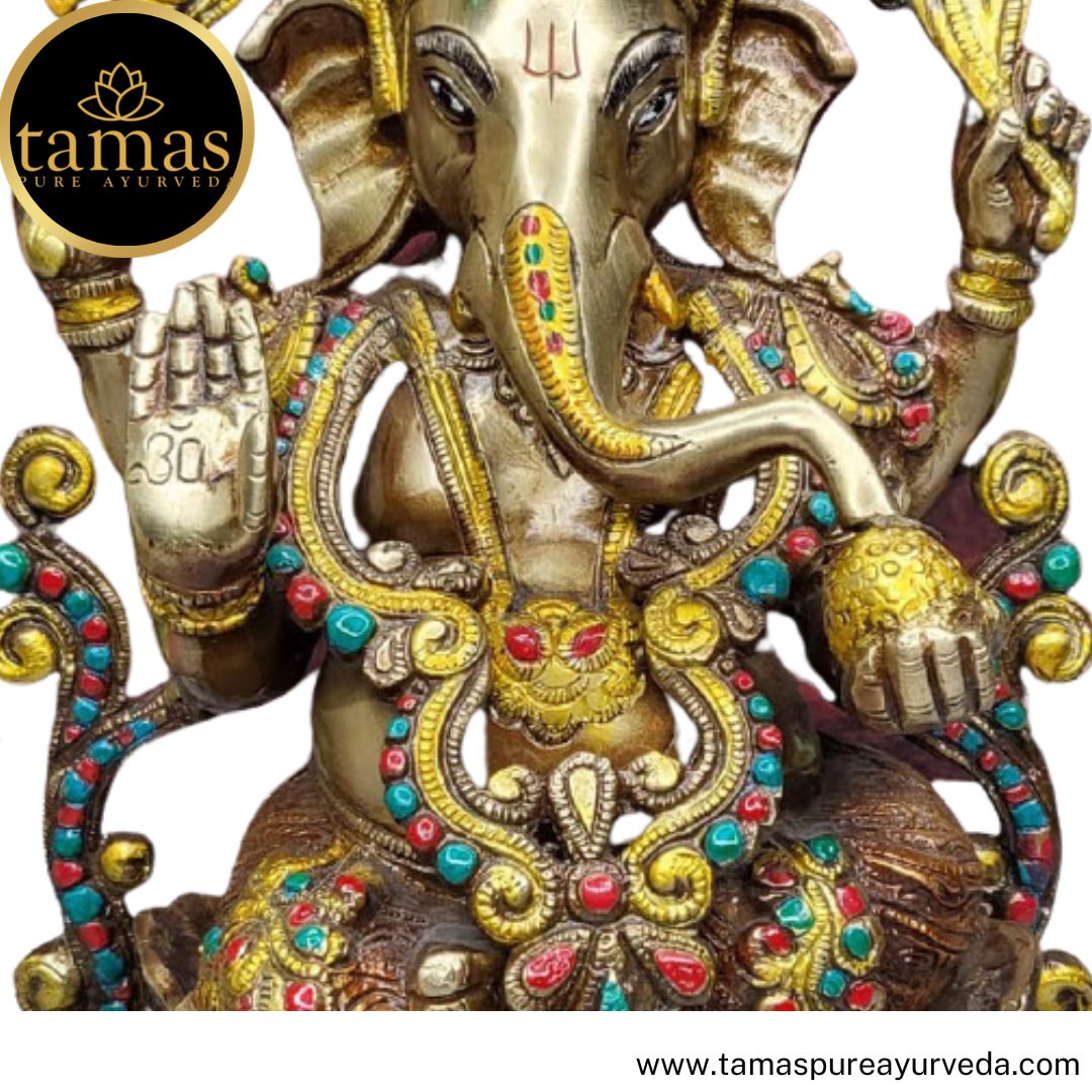 Tamas Brass Handcrafted Lord Ganesh Statue / Idol with Antique Finish (1Ft. Multicolour) (Pack of 1)