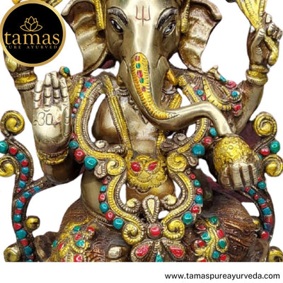 Tamas Brass Handcrafted Lord Ganesh Statue / Idol with Antique Finish (1Ft. Multicolour) (Pack of 1)