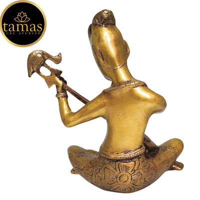 Tamas Brass Musician Sitting with Musical Instrument Sitar Showpiece (7 x 9 Inches, Golden) (Pack of 1)
