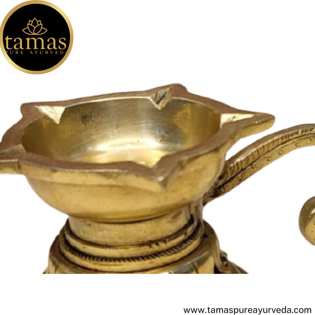 Tamas Brass Handcrafted Flower Design Diya with Antique Finish (5.5 x 3 x 2.5 Inches, Golden) (Pack of 1)
