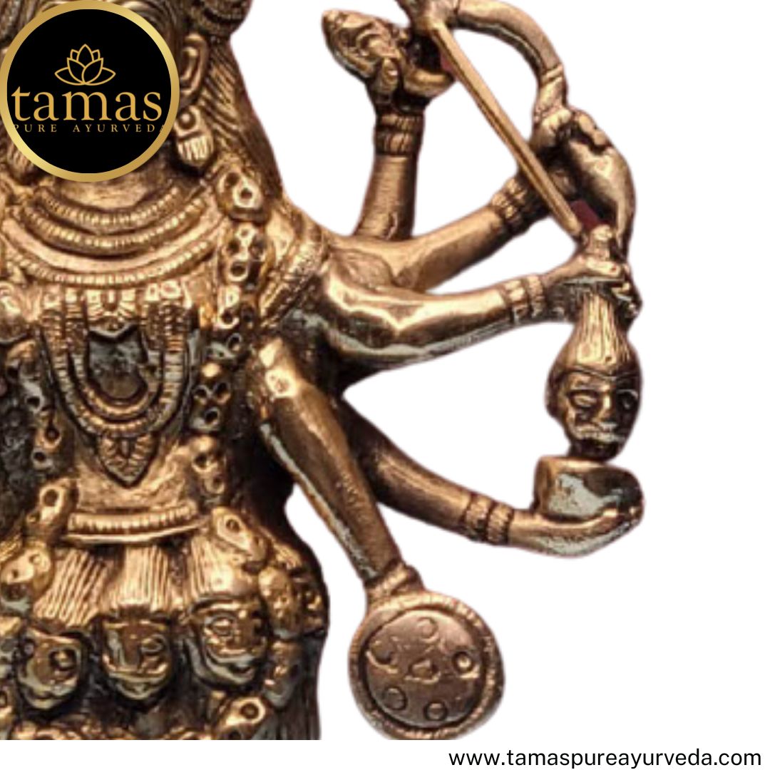 Tamas Brass Handcrafted Mahakali Kalika Maa Statue / Idol with Antique Finish (6 x 3 x 11 Inches, Golden) (Pack of 1)