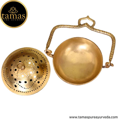 Tamas Brass Handcrafted Dhoop Dani & Incense Holder with Antique Finish (6.5 x 5.5 x 7 Inches, Golden) (Pack of 1)