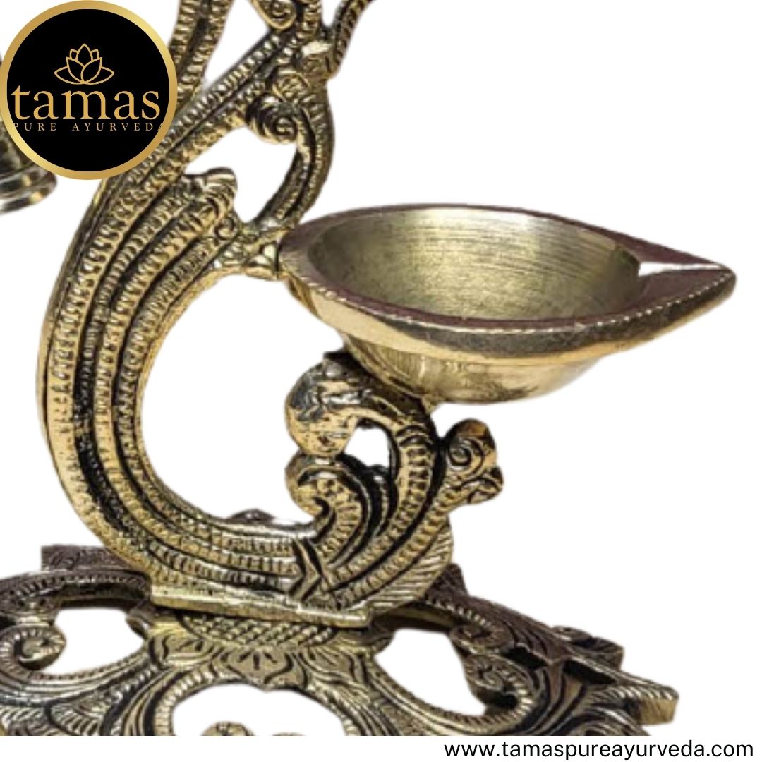 Brass Handcrafted Peacock Diya with Bell