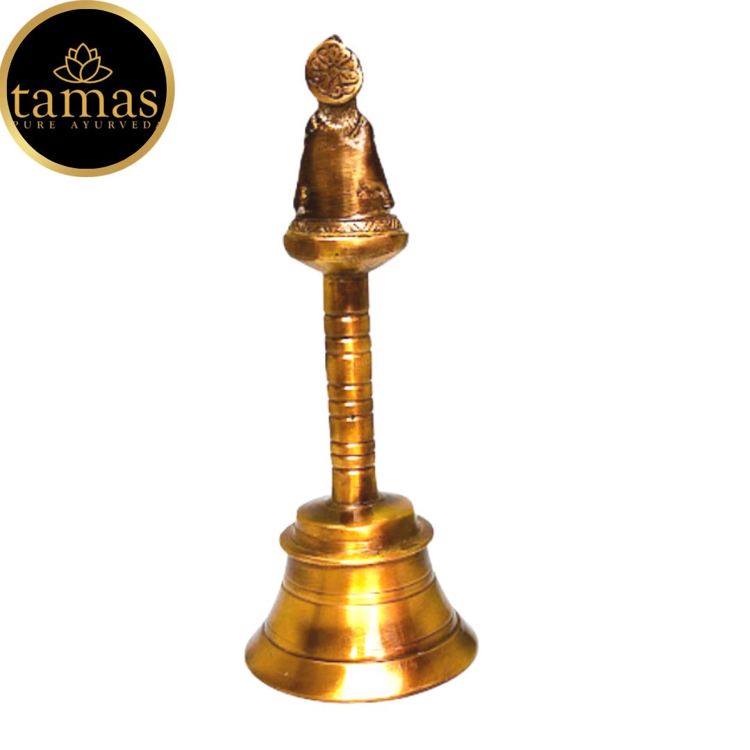 Tamas Brass Puja Bell/Pooja Ghanti (3 x 7.5 Inches, Golden) (Pack of 1)