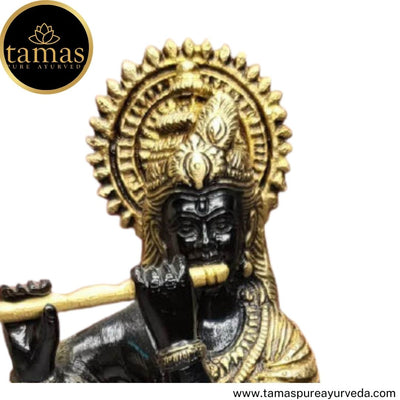Tamas Brass Handcrafted Lord Krishna Murti Statue/ Idol with Antique Finish (4.5 x 4.5 x 11 Inches, Black & Golden) (Pack of 1)