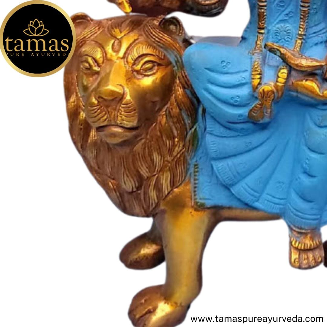 Tamas Brass Handcrafted Lord Ambe Maa, Durga Devi, Mata Rani Statue / Idol with Antique Finish (7 x 3 x11 Inches, Multicolour) (Pack of 1) - Tamas: Luxury Indian Gifts