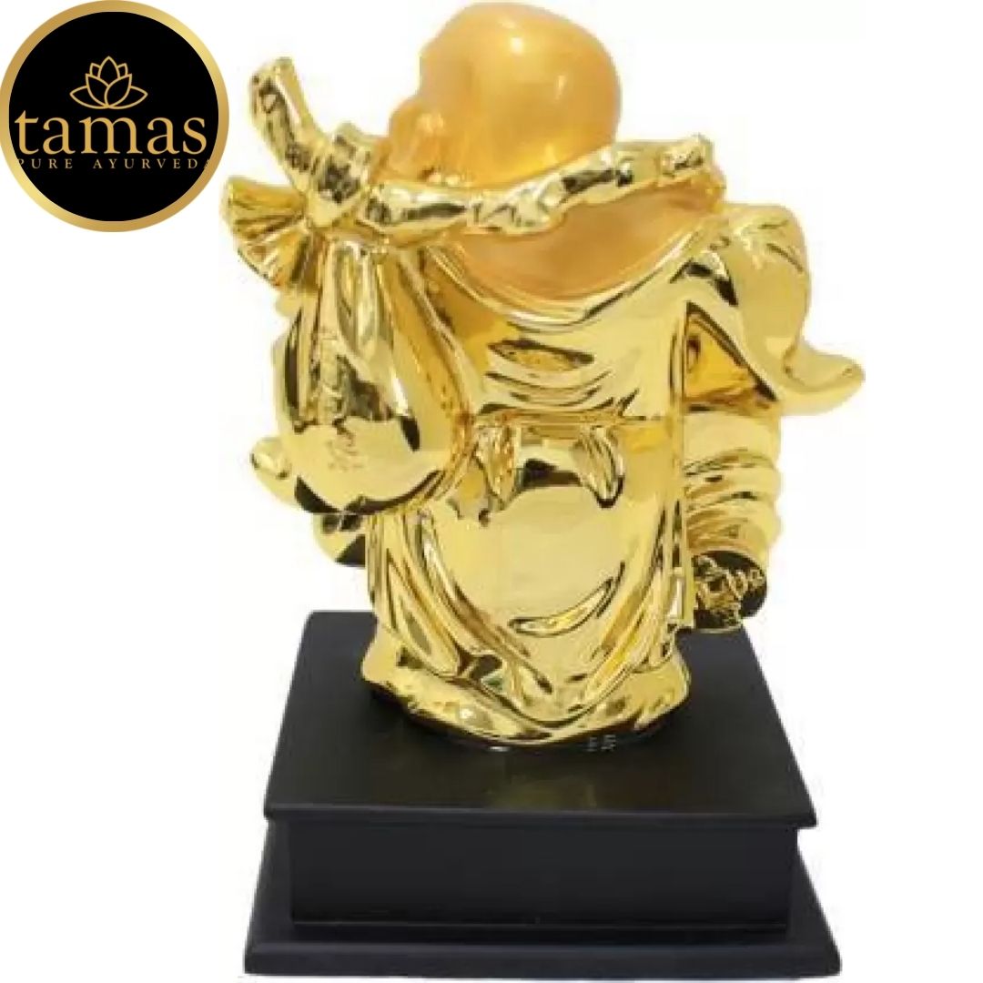 Tamas Poly Resin Gold Plated Fengshui God Laughing Buddha Statue (9.5 Inches, Gold)