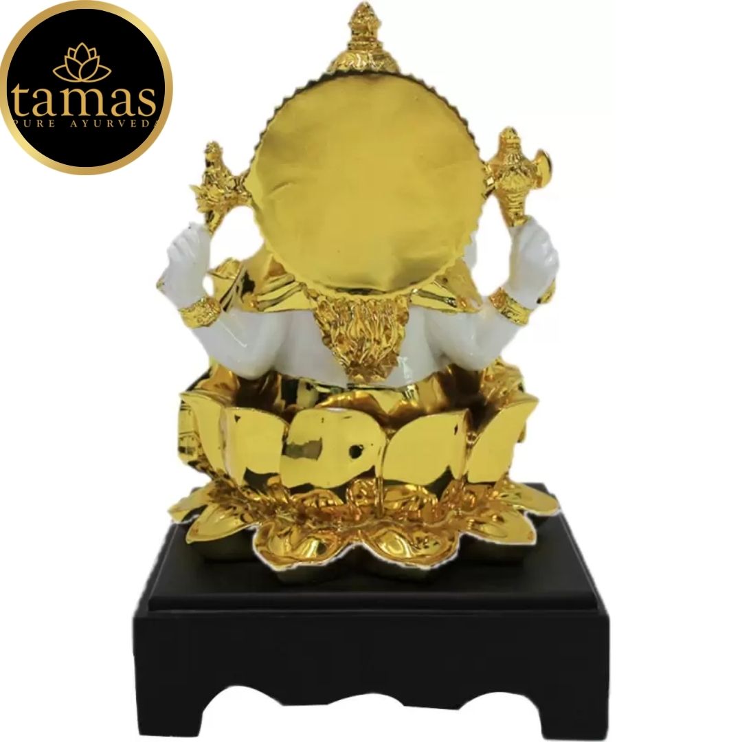 Tamas Poly Resin Gold Plated Lord Ganesh Ganpati Statue (9 Inches, White & Gold)