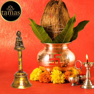 Tamas Brass Puja Bell/Pooja Ghanti (3 x 7.5 Inches, Golden) (Pack of 1)