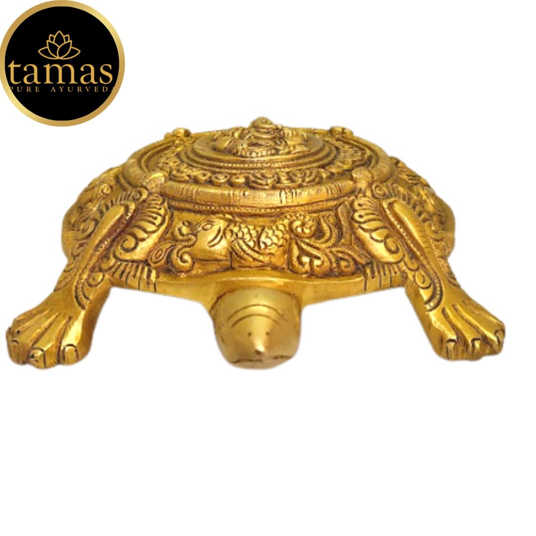 Tamas Brass Kurma Avatar Good Luck Tortoise Statue (Golden) Height: 11 inches