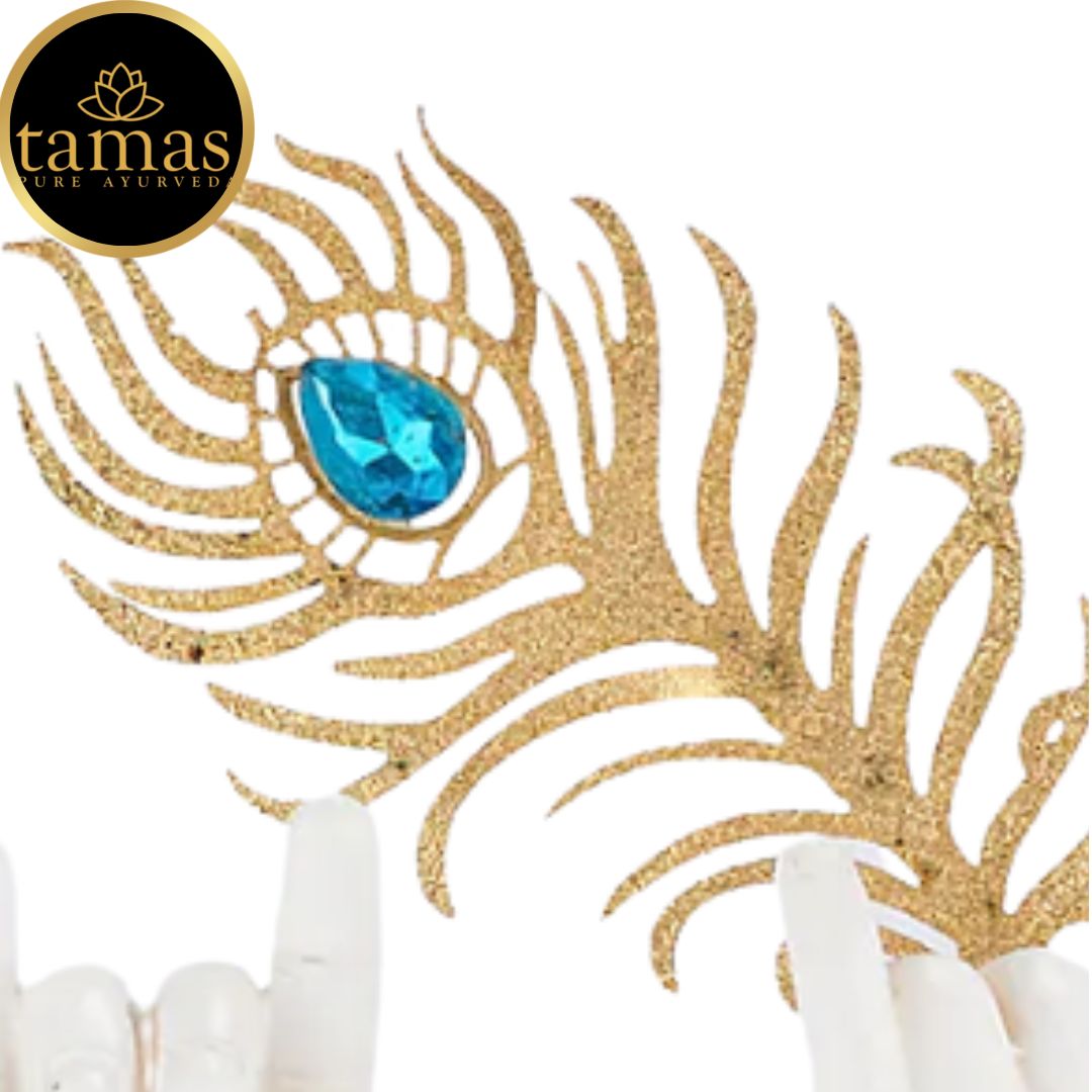 Gold Plated Flute With Krishna's Peacock Feather