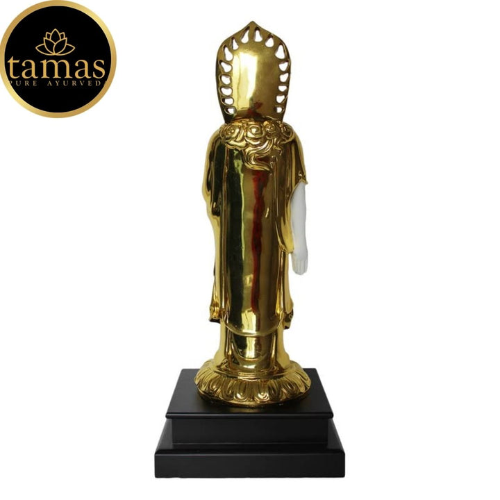 Tamas Poly Resin Gold Plated Standing Buddha Statue (20.5 Inches, White & Golden)