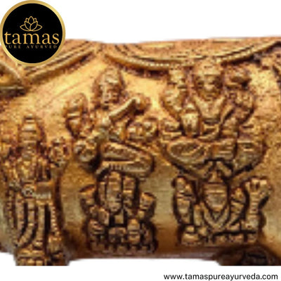 Tamas Brass Handcrafted Kamdhenu Cow and Calf Statue / Idol with Antique Finish (5 x 3.5 x 5 Inches, Golden) (Pack of 1)