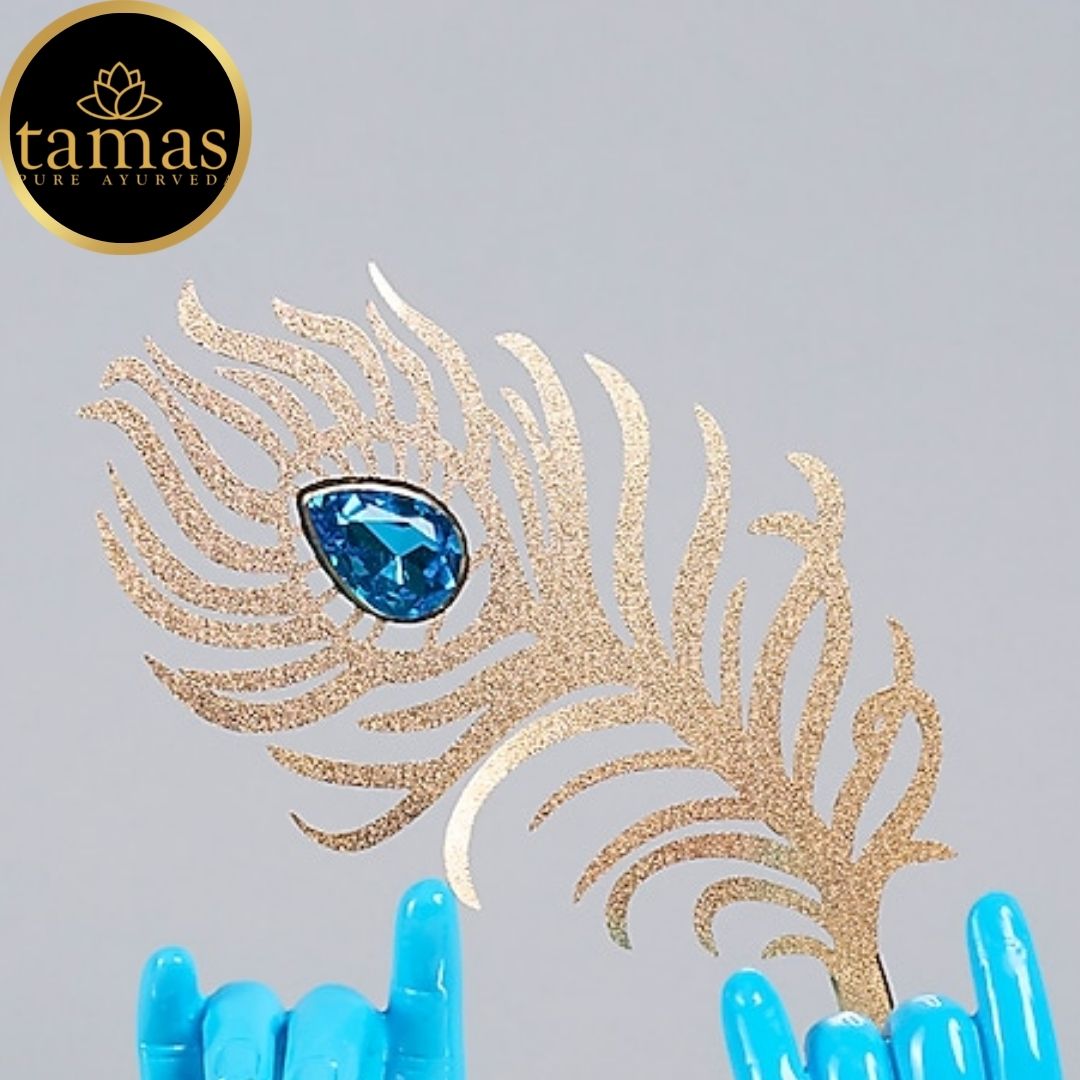 Tamas Gold Plated Divine Flute With Krishna's Peacock Feather ( Blue & gold) Pack of 1