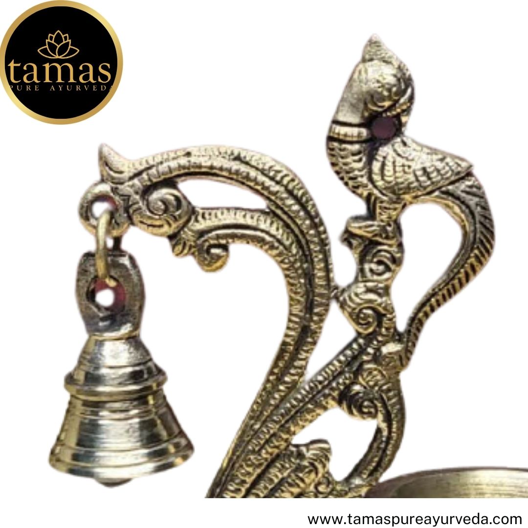 Brass Handcrafted Peacock Diya with Bell