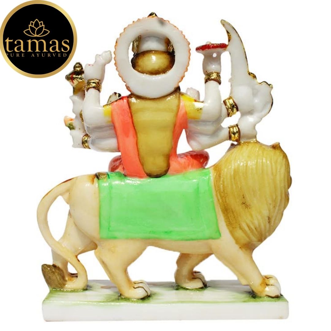 Tamas Marble Dust Gold Plated Goddess Durga Mata Statue (10.5 Inches, Multicolor)