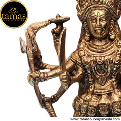 Tamas Brass Handcrafted Mahakali Kalika Maa Statue / Idol with Antique Finish (6 x 3 x 11 Inches, Golden) (Pack of 1)