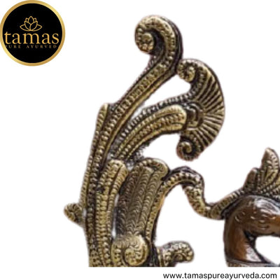 Tamas Brass Handcrafted Bird Shaped Deepak with Antique Finish (3.5 x 3.5 x 7.5 Inches, Golden & Brown)