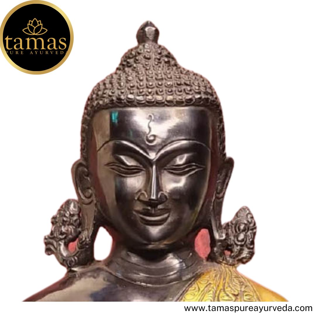 Tamas Brass Handcrafted Buddha In Deep Meditation Showpiece, Standard Statue / Idol with Antique Finish (10 x 6.5 x 12 Inches, Brown & Yellow) (Pack of 1)
