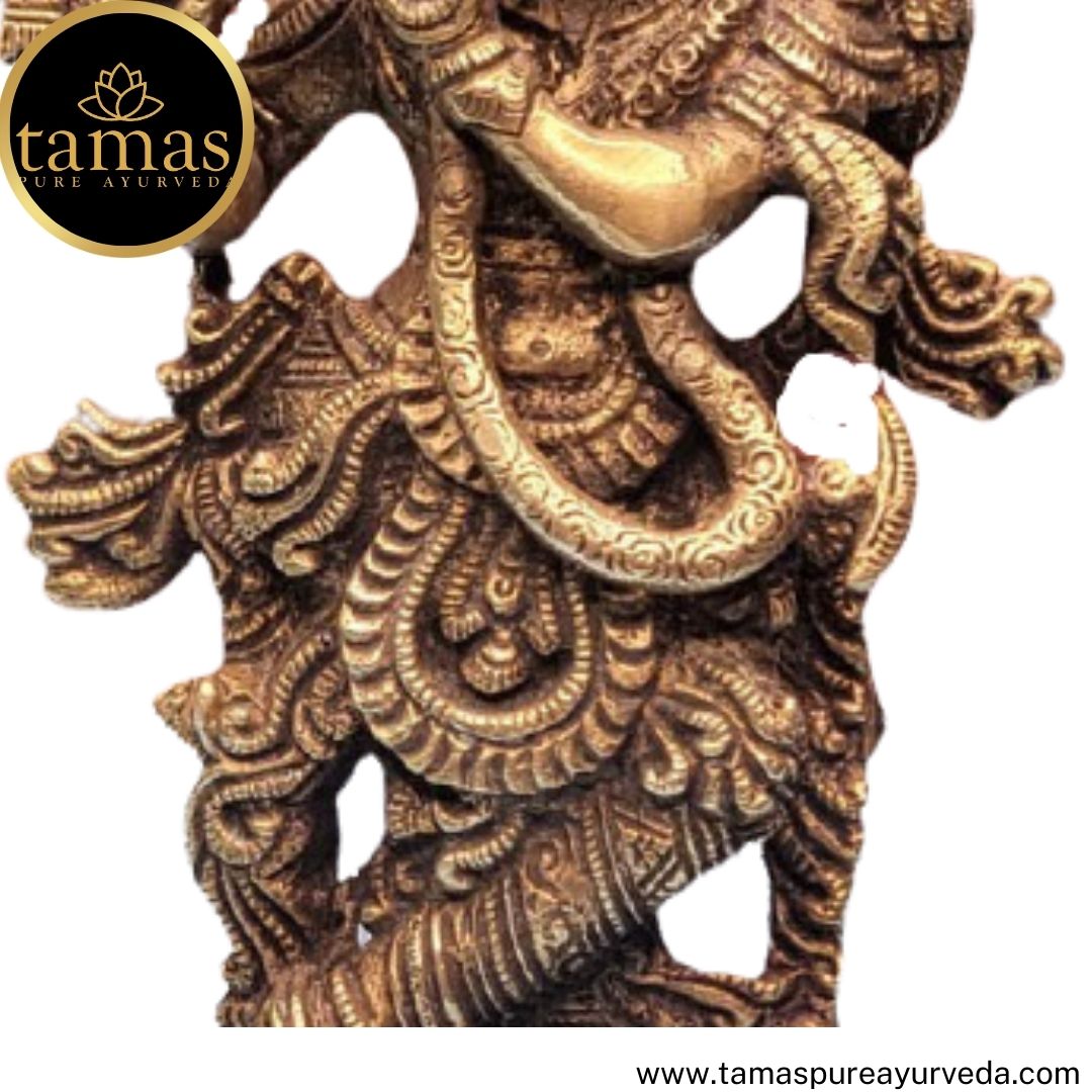 Tamas Brass Handcrafted Lord Krishna Murti Playing Flute Statue / Idol with Antique Finish (3 x 2 x 9.5 Inches, Golden) (Pack of 1) Free Premium Gift Box