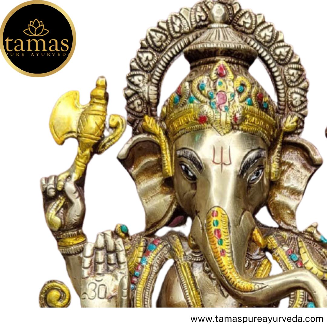 Tamas Brass Handcrafted Lord Ganesh Statue / Idol with Antique Finish (1Ft. Multicolour) (Pack of 1)