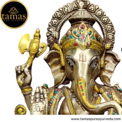 Tamas Brass Handcrafted Lord Ganesh Statue / Idol with Antique Finish (1Ft. Multicolour) (Pack of 1)