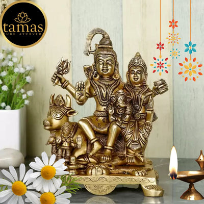 Tamas Brass Shiv Parivar With Nandi Statue(Golden) Height: 8 inches