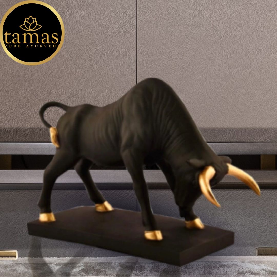 Tamas Poly Resin Majestic Charging Bull (L: 9 inches, W: 4 inches, H: 8 inches)