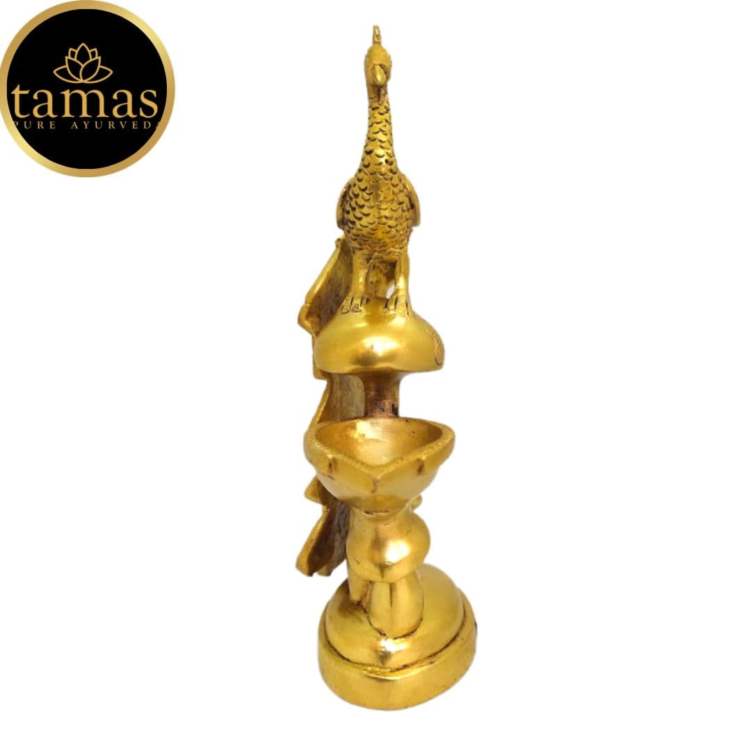 Tamas Brass Peacock Diya Stand Oil Lamp for Pooja Room Home Decor (Golden) Height 9 inches - Tamas: Luxury Indian Gifts