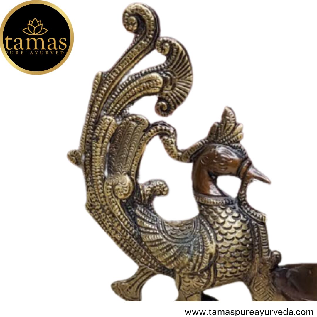 Tamas Brass Handcrafted Bird Shaped Deepak with Antique Finish (3.5 x 3.5 x 7.5 Inches, Golden & Brown)