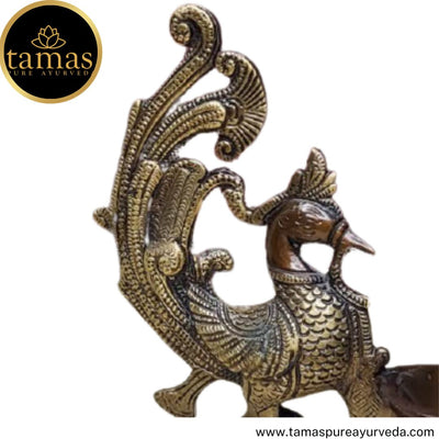 Tamas Brass Handcrafted Bird Shaped Deepak with Antique Finish (3.5 x 3.5 x 7.5 Inches, Golden & Brown)