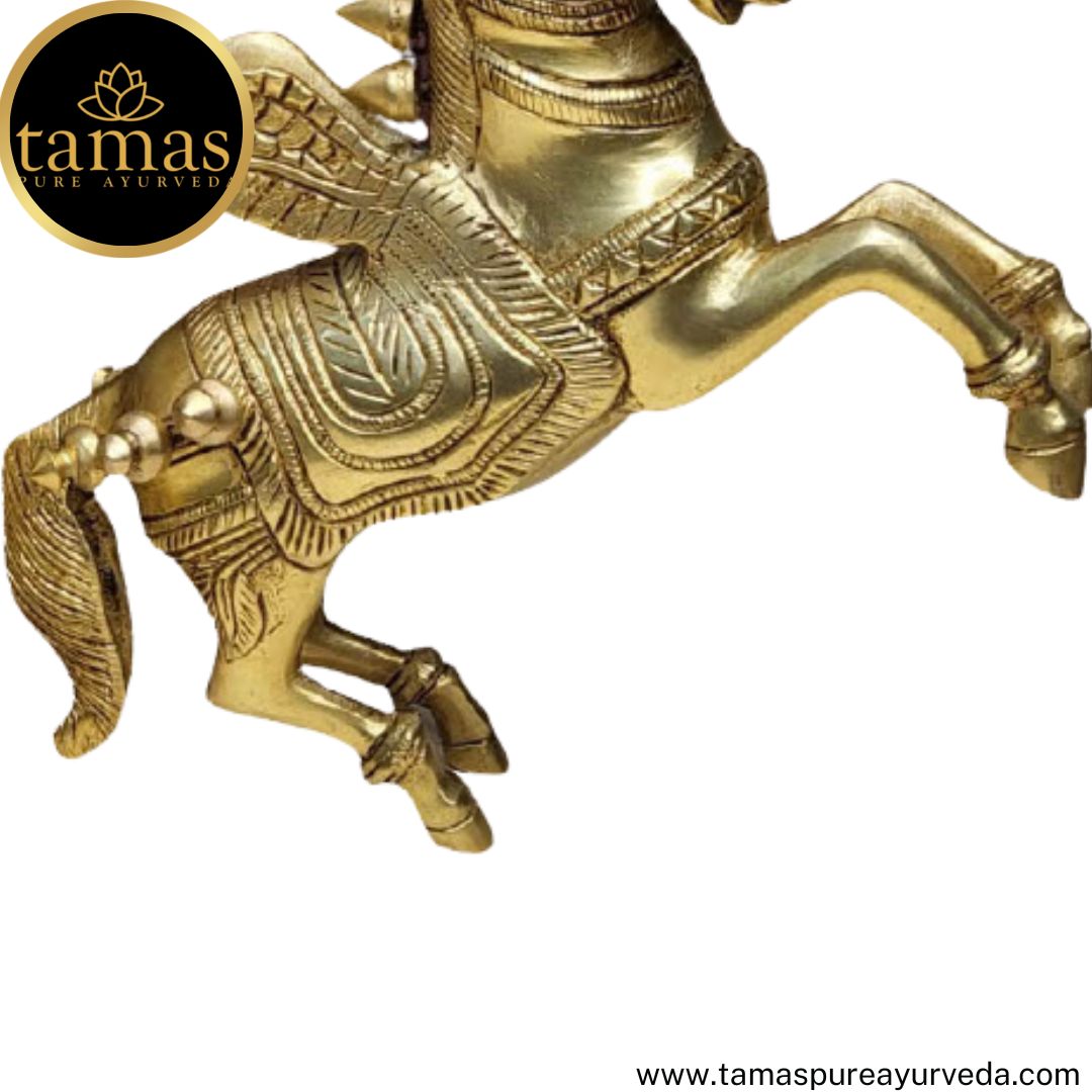 Tamas Brass Handcrafted Flying Angel Horse with Antique Finish (2 x 9 x 7 Inches, Golden)
