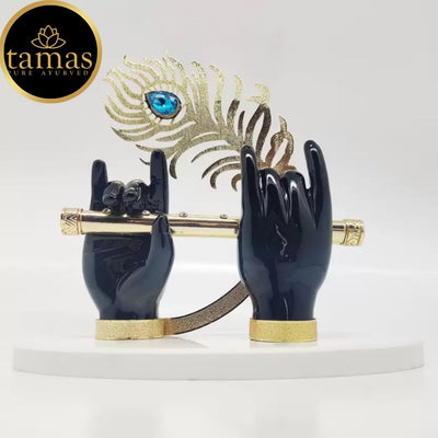 Tamas Gold Plated Divine Flute With Krishna's Peacock Feather ( Black & gold) Pack of 1
