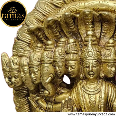 Tamas Brass Handcrafted Sree Krishna Vishwaroopam Statue / Idol with Antique Finish (6.5 x 4 x 11 Inches, Golden) (Pack of 1)