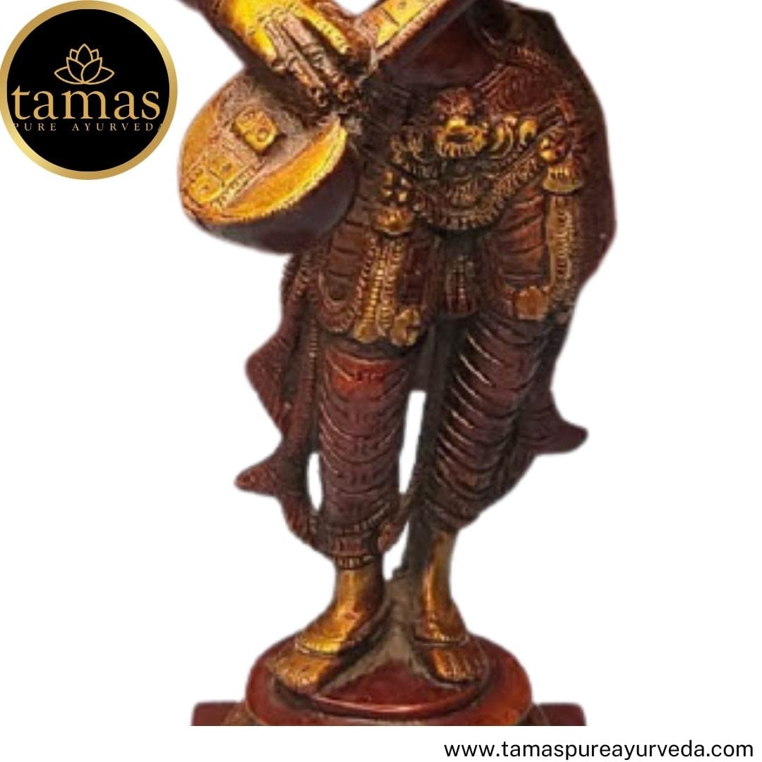 Tamas Brass Handcrafted Standing Statue of Goddess Saraswati Statue / Idol with Antique Finish (4 x 4 x 11 Inches, Golden & Brown) (Pack of 1) - Tamas: Luxury Indian Gifts