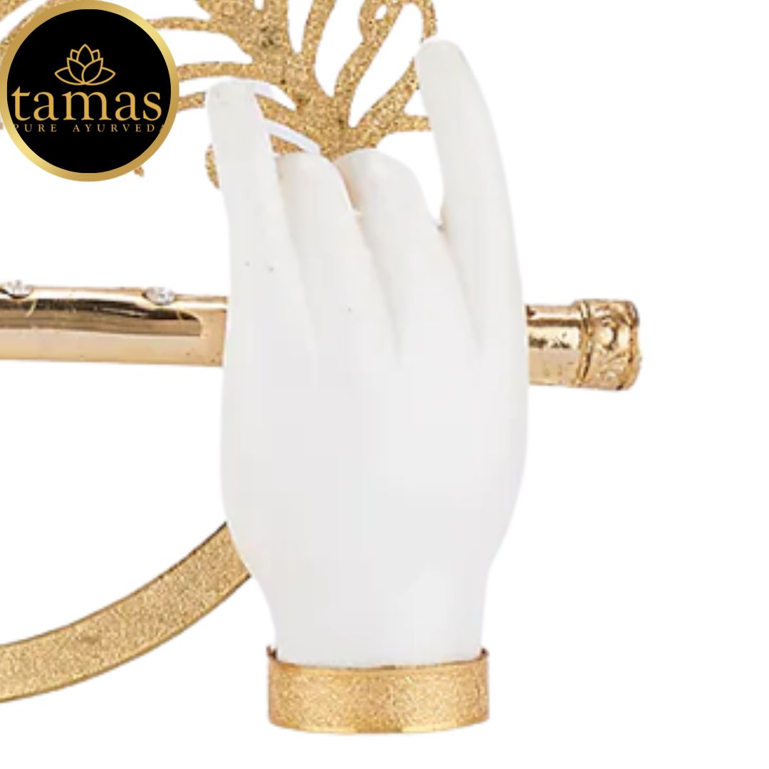 Gold Plated Flute With Krishna's Peacock Feather