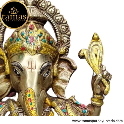 Tamas Brass Handcrafted Lord Ganesh Statue / Idol with Antique Finish (1Ft. Multicolour) (Pack of 1)